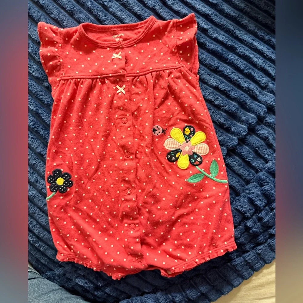 ☃️Carter's Vibrant Orange/Red Romper - Picture 1 of 3